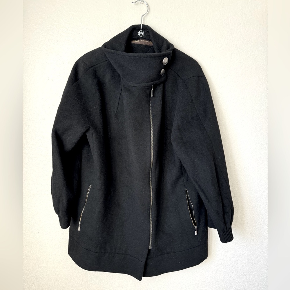 Zara Black Funnel Neck Wool-Blend Coat